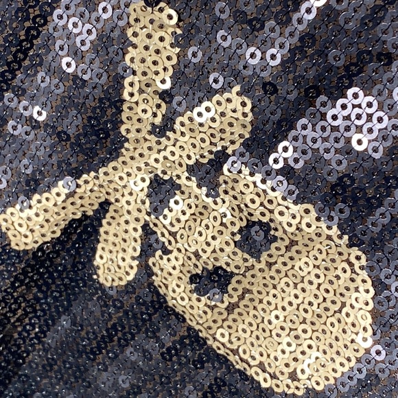 FASHION EXIT - vest tank: black sequins w gold sequin skulls, sheer rear - L - Picture 13 of 16